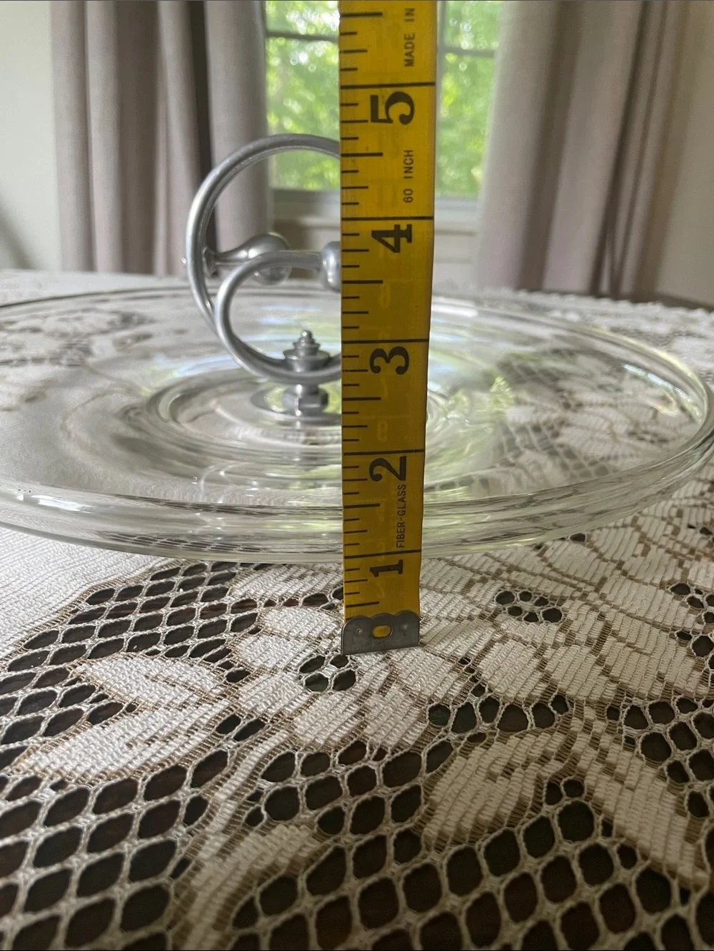 Art Deco Glass Serving Tray with Aluminum Ring Handle - Clear Serveware